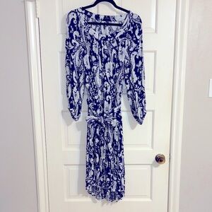Talbots Long Sleeve Dress in Navy and White Paisley